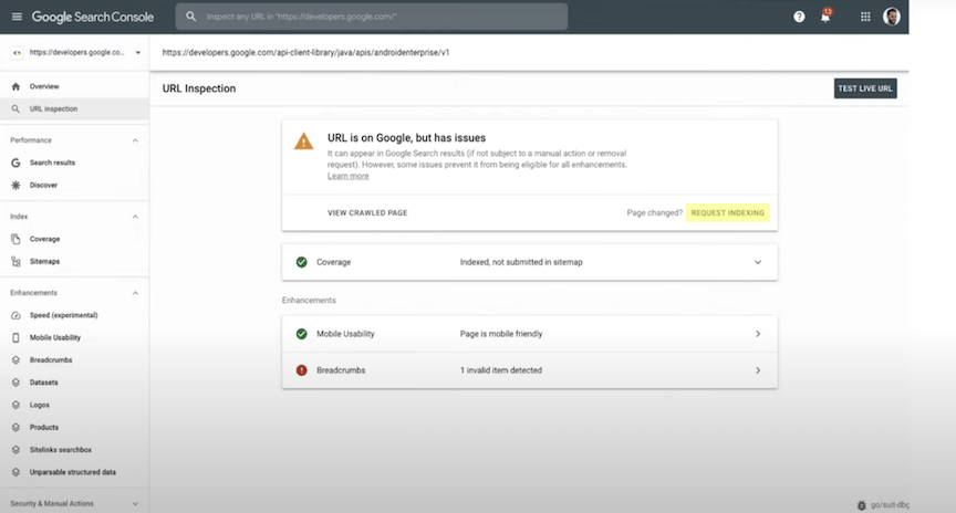 Como solicitar indexação com a ferramenta de inspeção de URL do Google Search Console